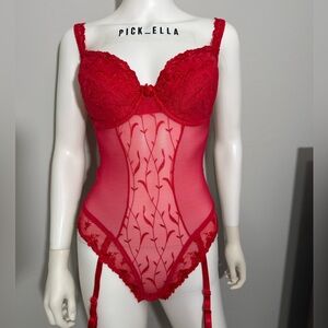 34D Vs Victoria’s Secret Vintage 1998 Red Floral Embroidered lace  Teddy